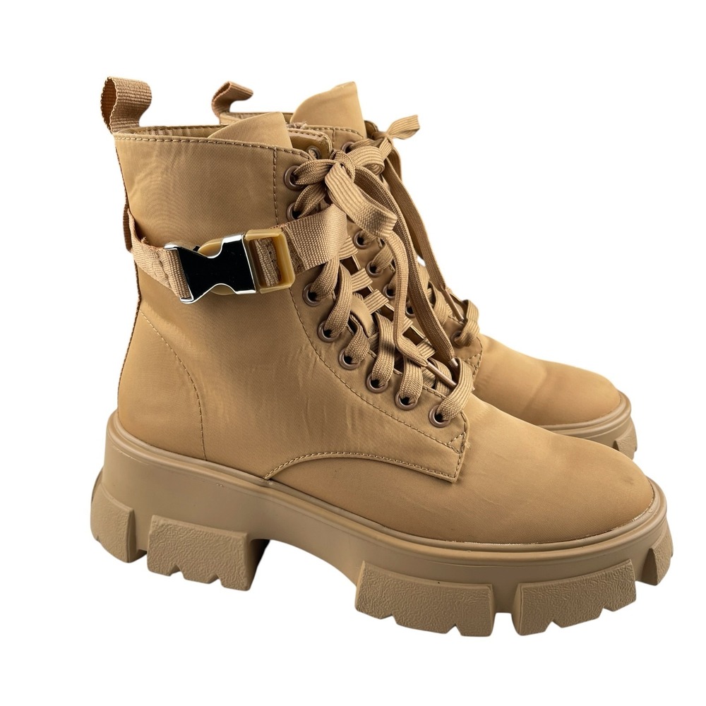 Steve Madden Women's Combat Boots 7.5M Tan Thora-P Platform Chunky Lug Sole Zip